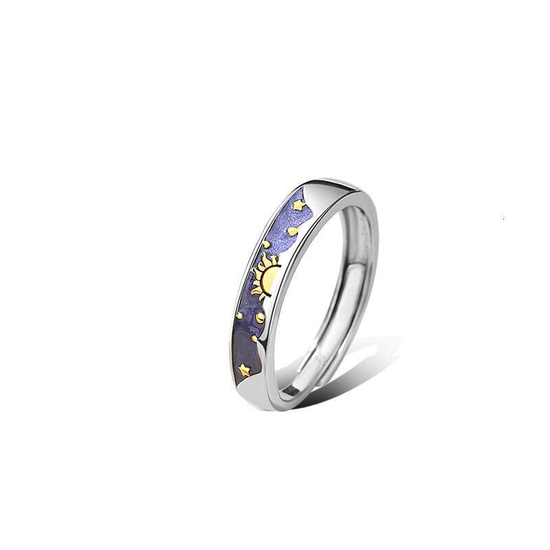 Day night longing couple ring, pure silver pair men women, sun and moon rings, niche birthday gift for girlfriend