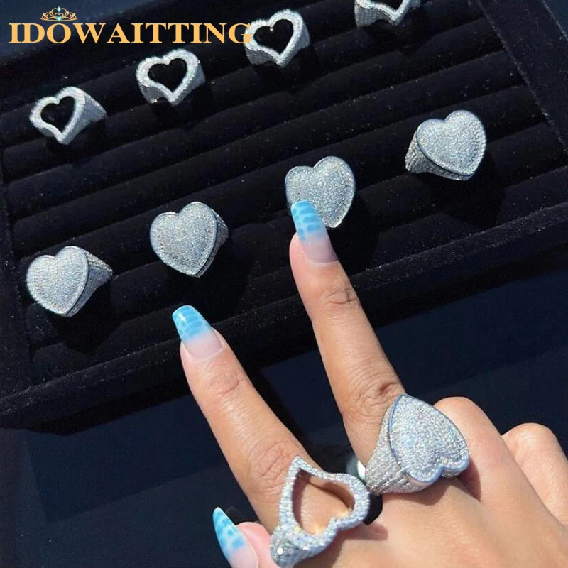 Full Micro Paved CZ Hollow Heart Ring High Quality Iced Out Bling Cubic Zirconia For Women Girlfriend Valentines Finger Jewelry 250218
