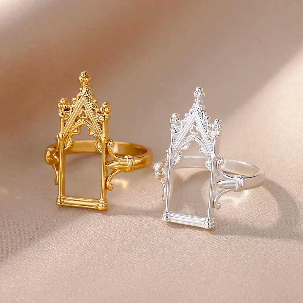StainlESS Steel Magic Mirror Rings For Women Gold Plated Aesthetic Wedding Ring Castle Flower leaf Design Lighjt Luxury JewelryXJ250219