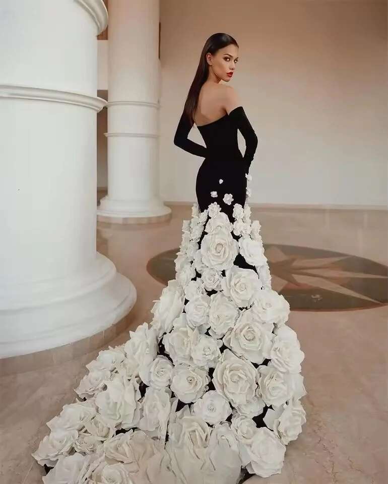 Customized Dubai White wers Evening Dresses Arabic Boat Neck Black Mermaid Prom Bridesmaid Party Dress Vestidos De Gala
