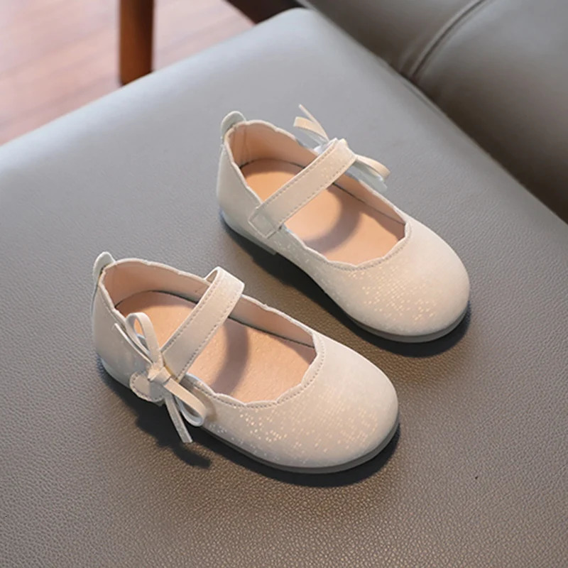 Baby Girls British Style Bowknot Leather Shoes Children Girls Non-Slip Soft Bottom Shoes Flat Shoes 250219