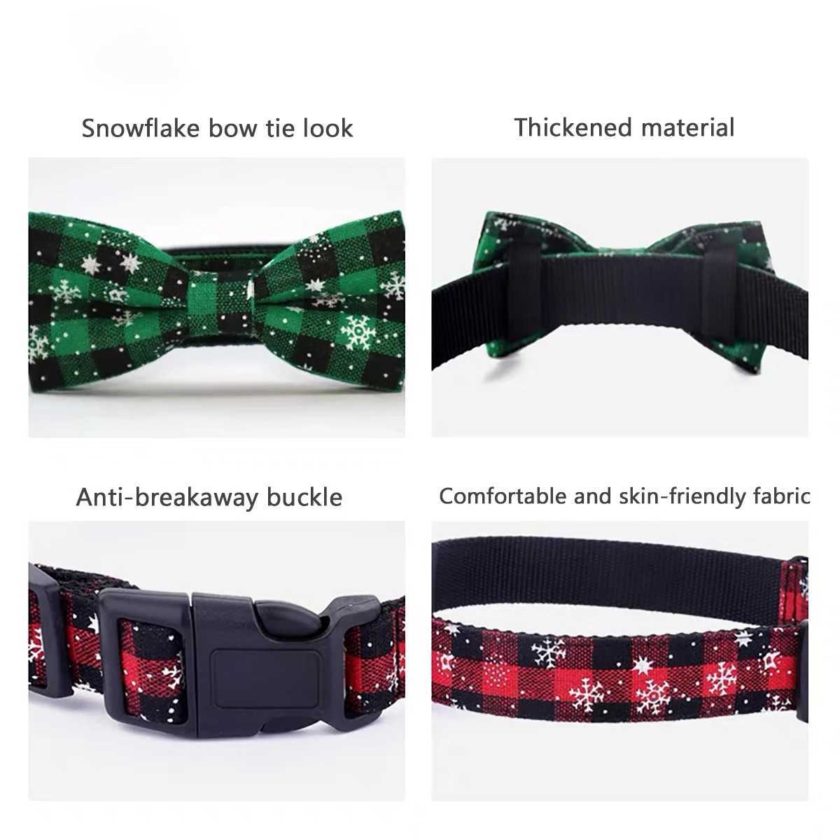 Dog Collar with Bow tieChristmas Plaid Snowflake Dog Collar with Adjustable Buckle Suitable for Small Large Dogs Cats Pets W250219