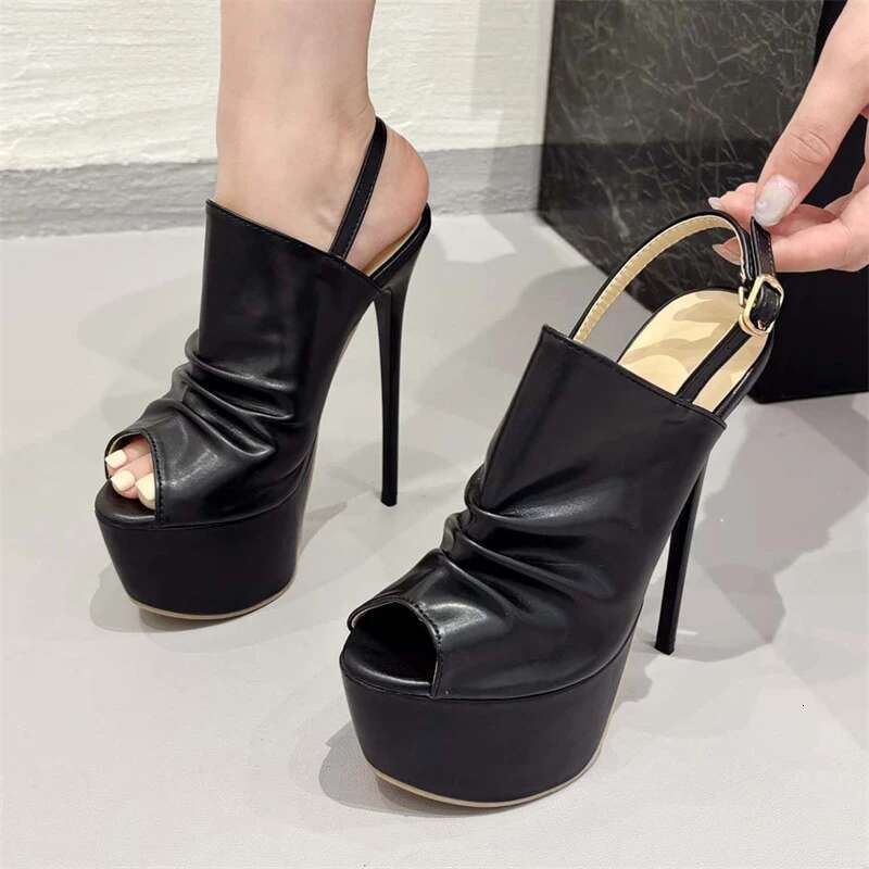 Fashion Pleated Peep Toe Women Pumps Sandals Sexy Buckle Strap Hollow Out Thin High Heels Shoes atillas De Mujer