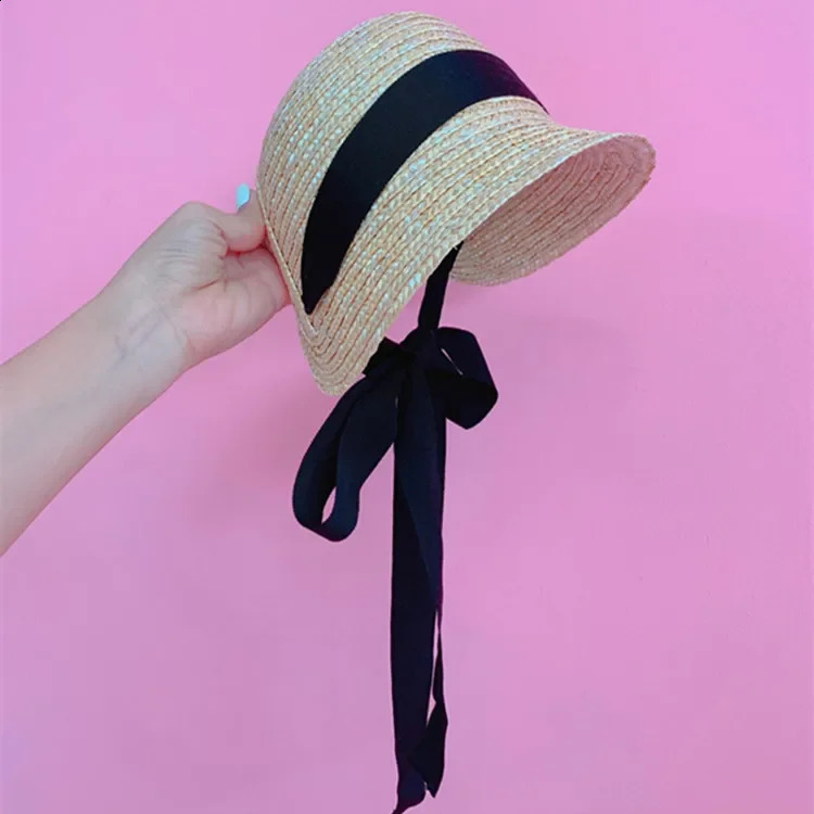 Cute Vintage Children Baby Girls Straw Plaited Hat Lace Up Beach Holiday Outdoor Summer Sun Block Hat Cap for Kids Sun Hats 250219