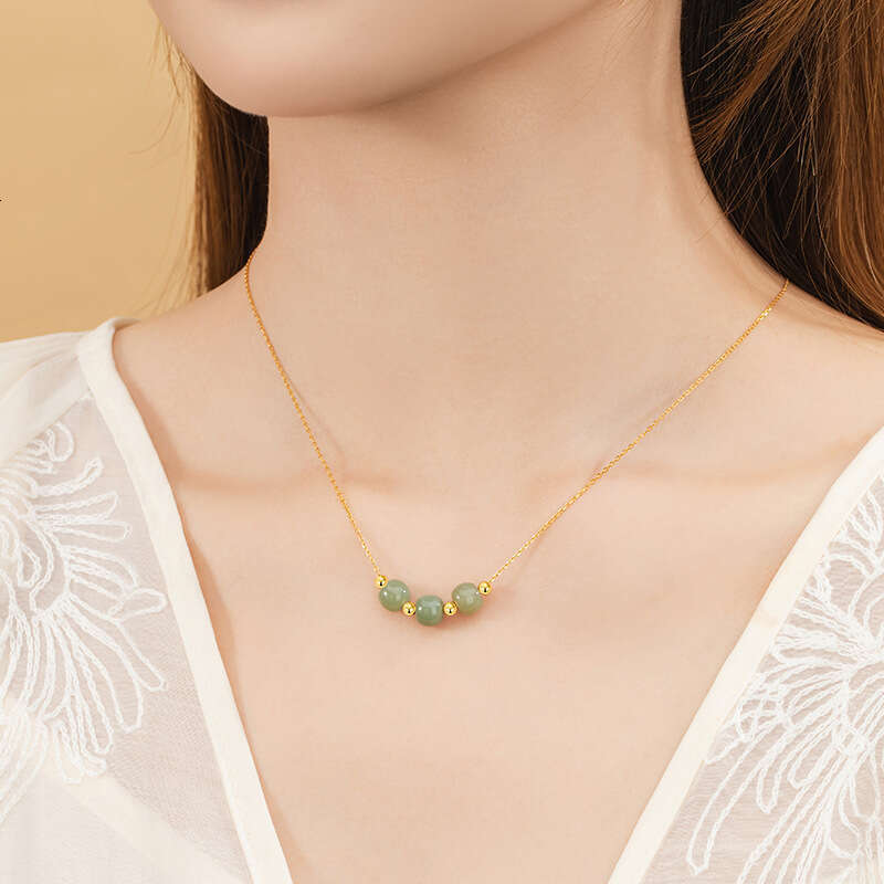 Sheng San Shi Sterg Sier Hotan Jade Necklace Female New Chinese China-Chic Collar Chain ins Wind Ball Pendant