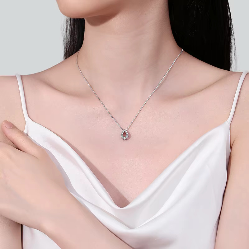 Sterg Sier Ladies Dia Pendant and Chain Fine Jewelry 0.62 CT Water Drop Moissanite Necklace