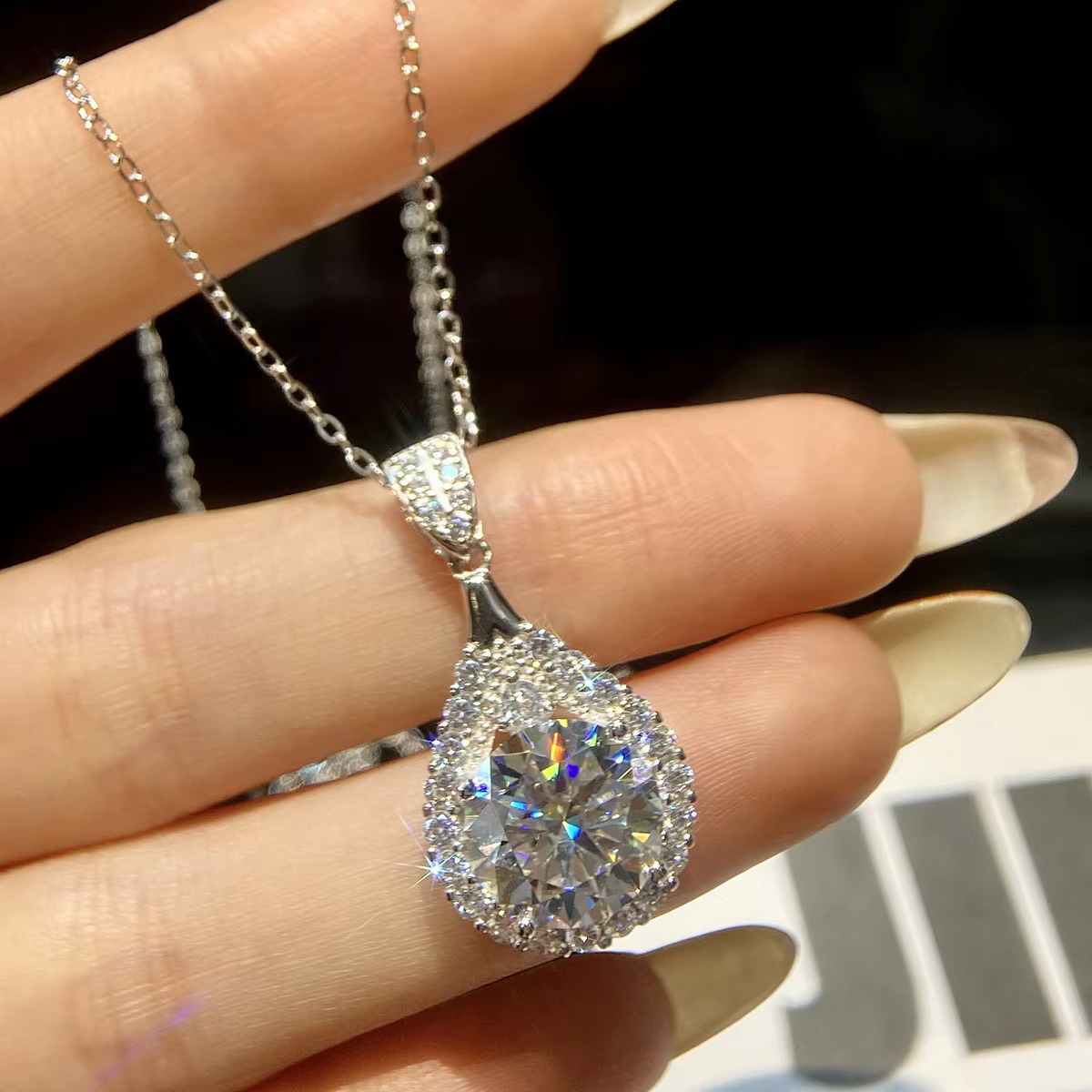 Fashion Moissanite Dia Jewelry 5ct Rose Red Water Drop Necklace Real Sier Chain for Women Engagement Wedding