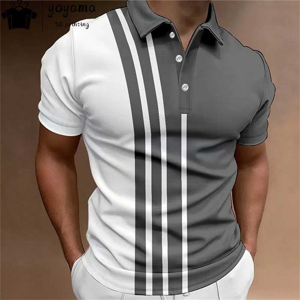 Fashion Polo Shirt For Men 3D Stripe T-Shirt Tops Summer Short Sleeve High Quality Polo Shirts Black Tees Casual Mens Clothing XJ250605