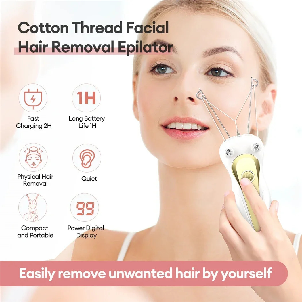 KEMOKO Cotton Thread Epilator Electric Women Hair Remover Defeather Instant Removal Threading Depilation LCD Display 250217