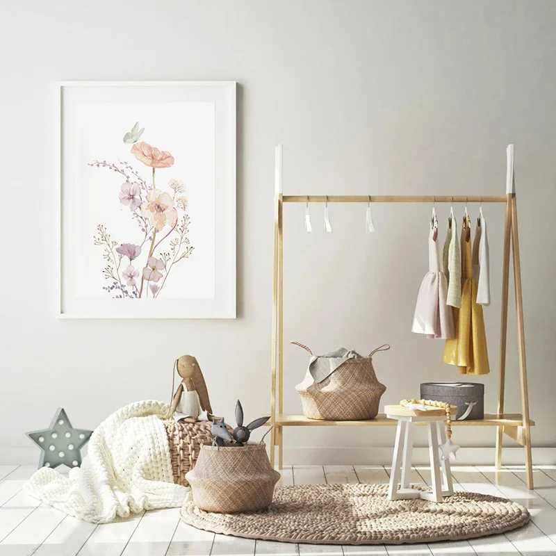 Personalized Name Wildflower Nursery Decoration Poster Picture Floral Canvas Painting Baby Girl Bedroom Wall Art He Decor Y250218