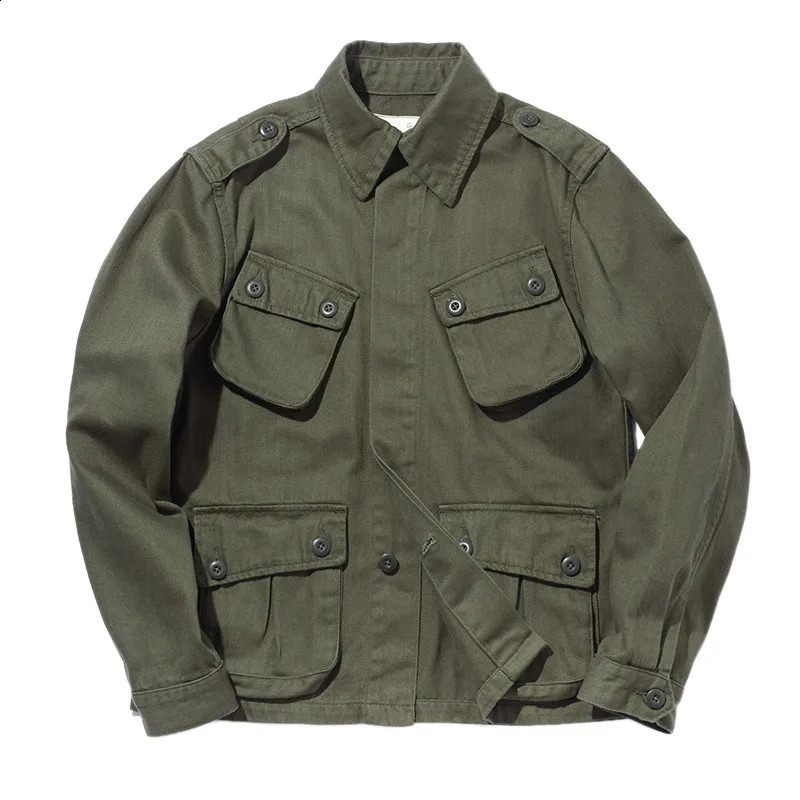 Spring and summer mens fashionable multi pocket retro workwear jacket long sleeved loose casual shirt 250214