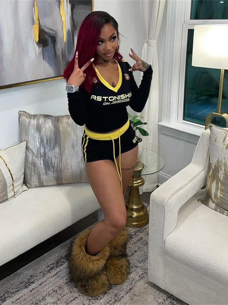 Weird Puss Letter Print Sporty 2 Piece Set Women Tracksuit Stroke Tight Hipster Casual Crop TopsShorts Matching Street Outfits 250218