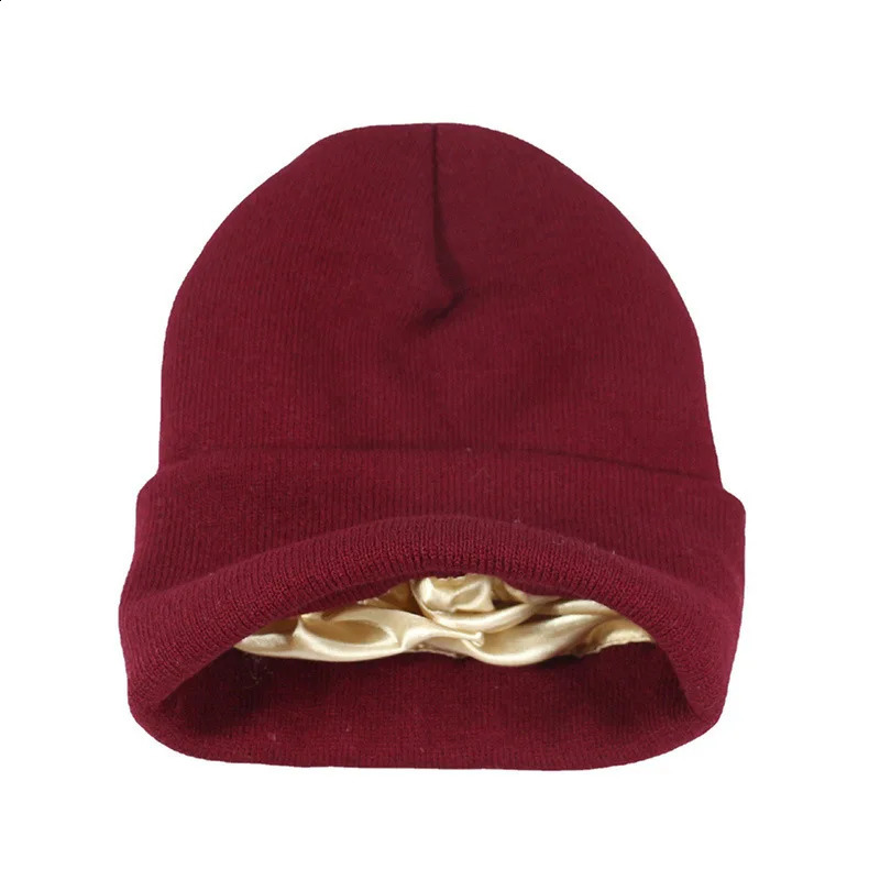Winter Silk Satin Lined Knit Beanie Hats for Women Chunky Cap Warm Beanie Hat250214