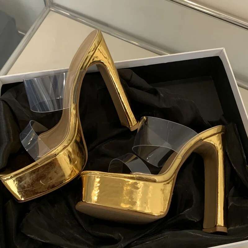 Summer Extreme Open Toe Platform Chunky High Heels Women Slippers PVC Transparent Fashion Slides Female Shoes
