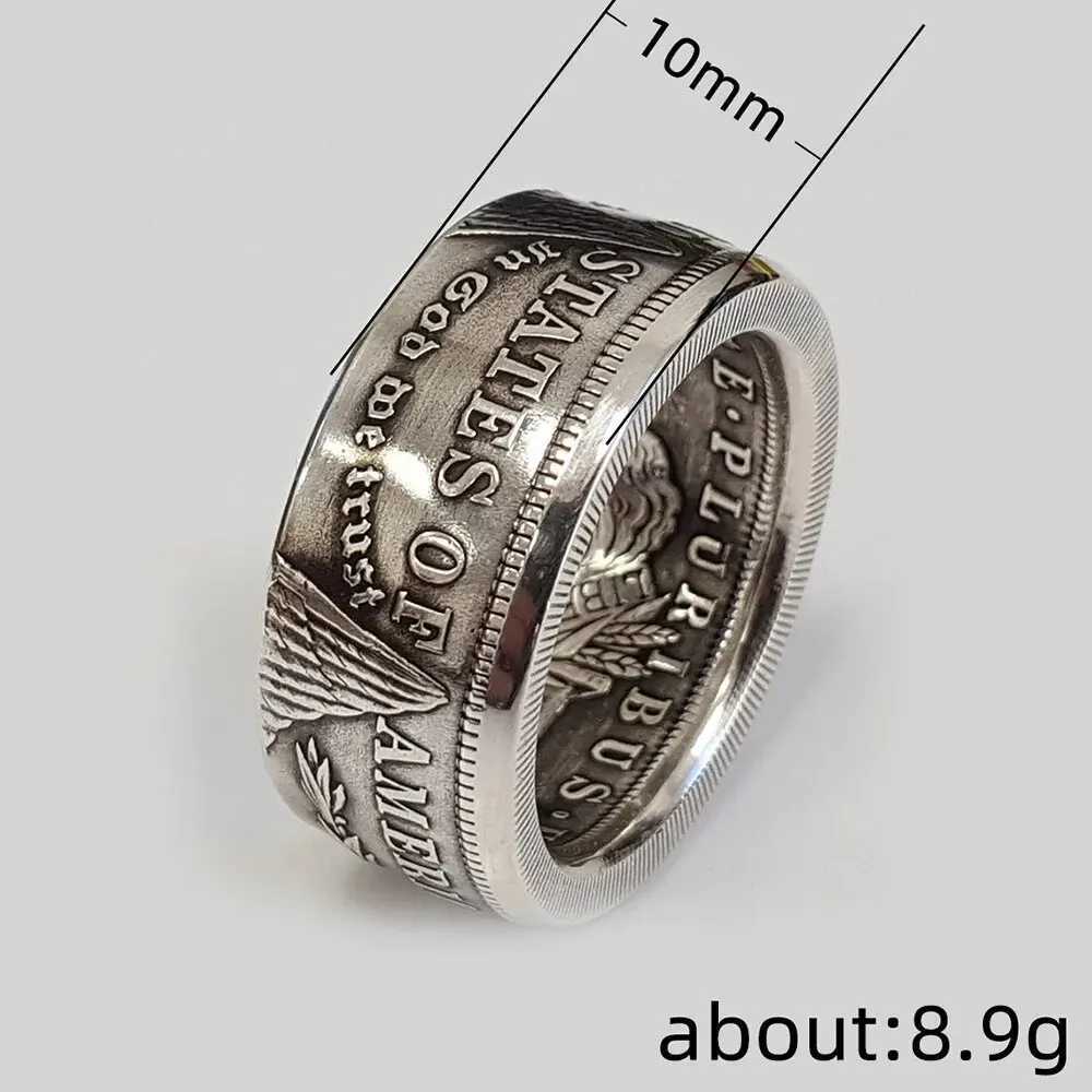 Morgan Silver Dollar Coin Ring Heads Silver Plated Handmade Women Men Vintage Punk Personality Coin Rings Fashion JewelryXJ250219