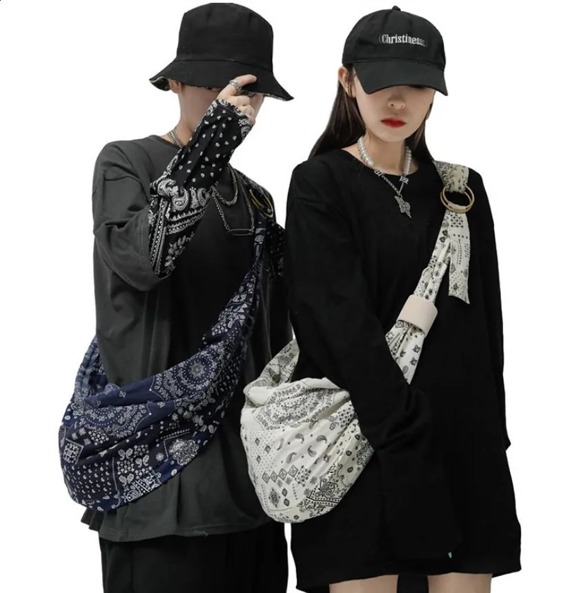 Versatile Travis Scott TS Bandanna Paisley Straddle Bag Hobo Bag Street Bag Chest Bag High Capacity 250214