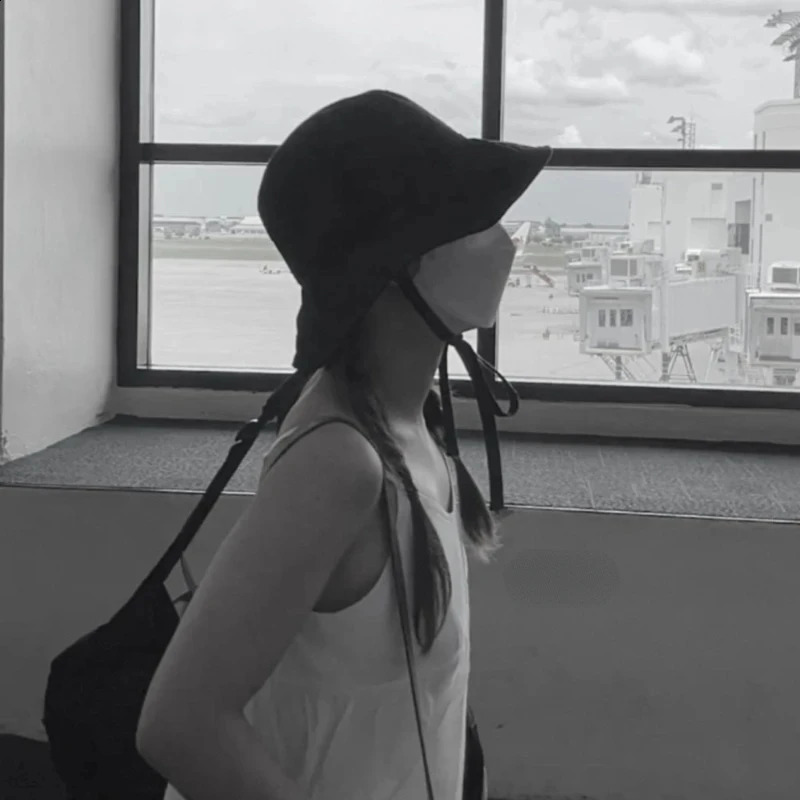 Summer fisherman hat womens lace up wide Brim windproof strap UV resistant sunshade bucket 250117