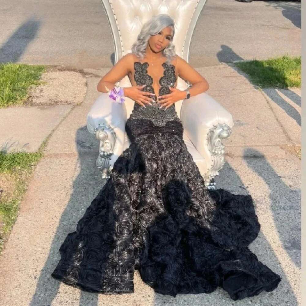 African American Long Prom Dresses For Black Girls Mermaid Sequins ral Crystals Women Elegant Evening Gown Customized