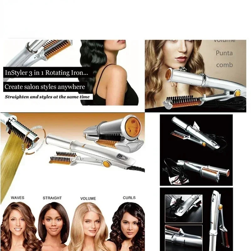 Professional Hairs Curler Straighter Rotating Hair Brush Curler Styler Hair Styling Tools Curling Iron Straighting Brush 2 In 1 250214