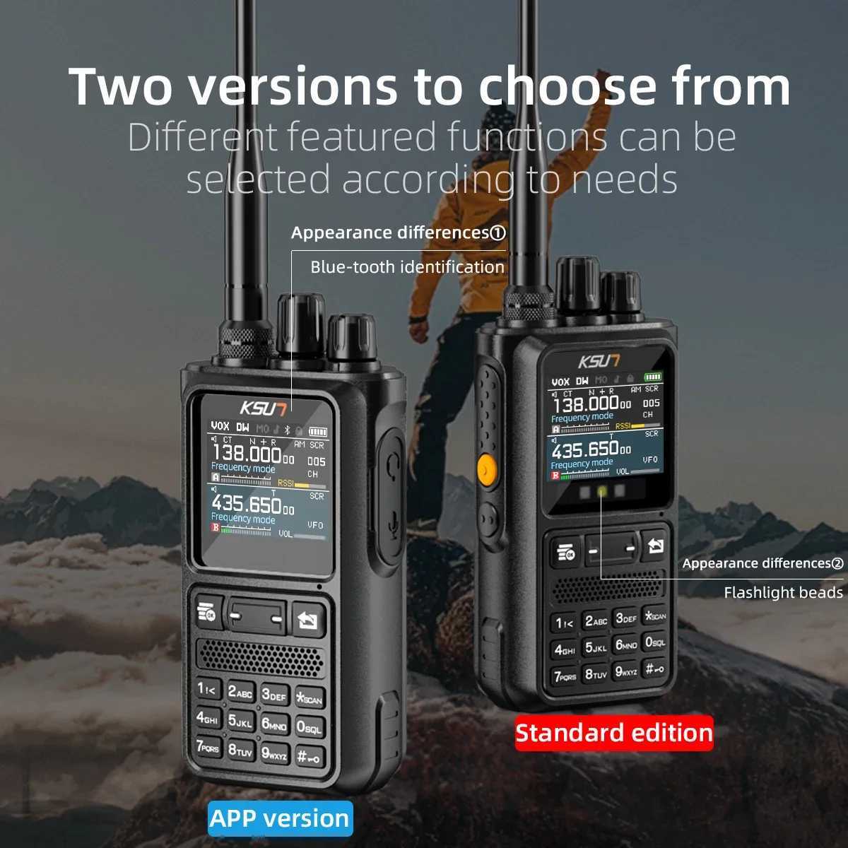 KSUN UV110D VHF UHF Dual Band HAM Radio Transceiver 10W SOS Flashlight Two Way Radio 0-9 Squelch e-tooth Walkie TalkieXJ250219