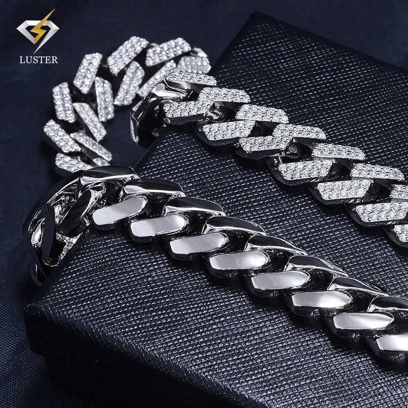 Luster Jewelry 14MM 925 Sterling Silver Iced Out Moissanite Diamond Miami Cuban Mens Hip Hop Bracelet
