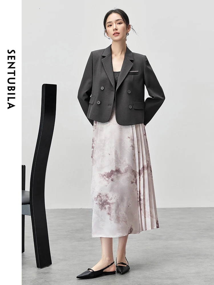 SENTUBILA Office Lady Patchwork Jacquard Women Blazer Autumn Straight Doublebreasted Long Sleeve Coats Clothes 143X54988 250213
