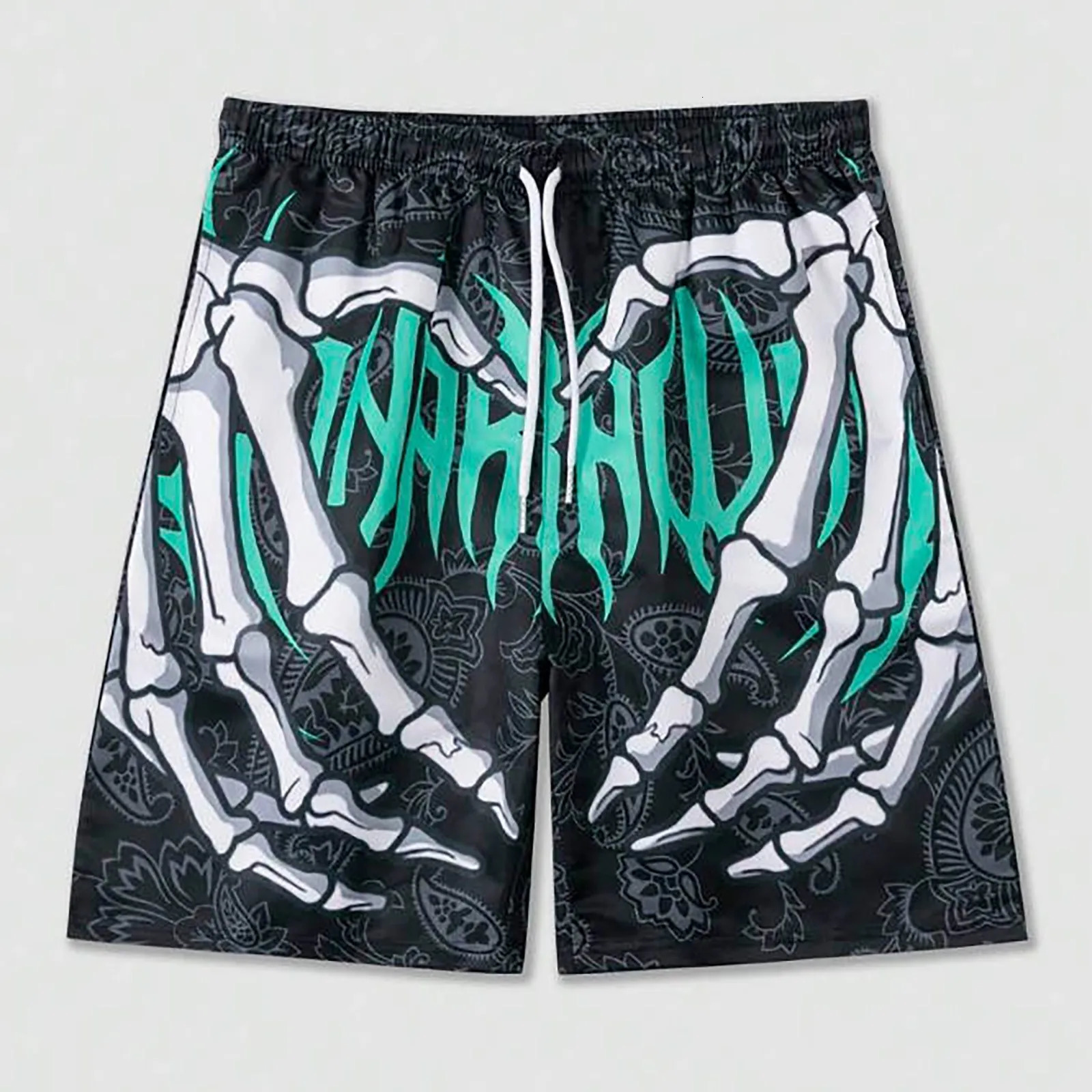 Elastic Waist Jogging Shorts Swim Trunks Board Summer Beach With Hand Print Y2k For Men Mens Clothing 250219