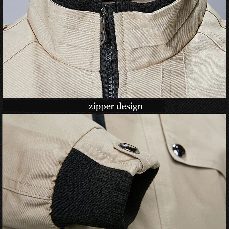 Mens Casual Jacket Fashion Windbreaker Coat Autumn Street Solid Cotton High Motorcycle Jackets 250214