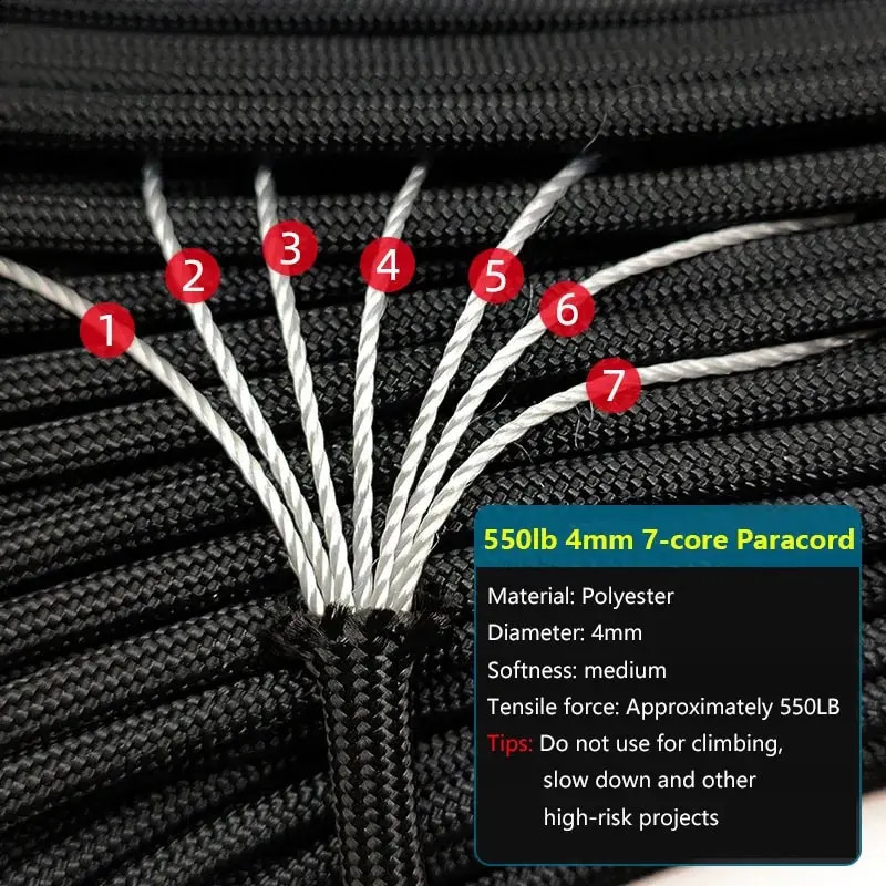 7 Cores 550 Paracord Cord 100M Dia4mm For Outdoor Camping Survival Lanyard Parachute Rope Hiking Tent Accessories DIY Bracelet 250213
