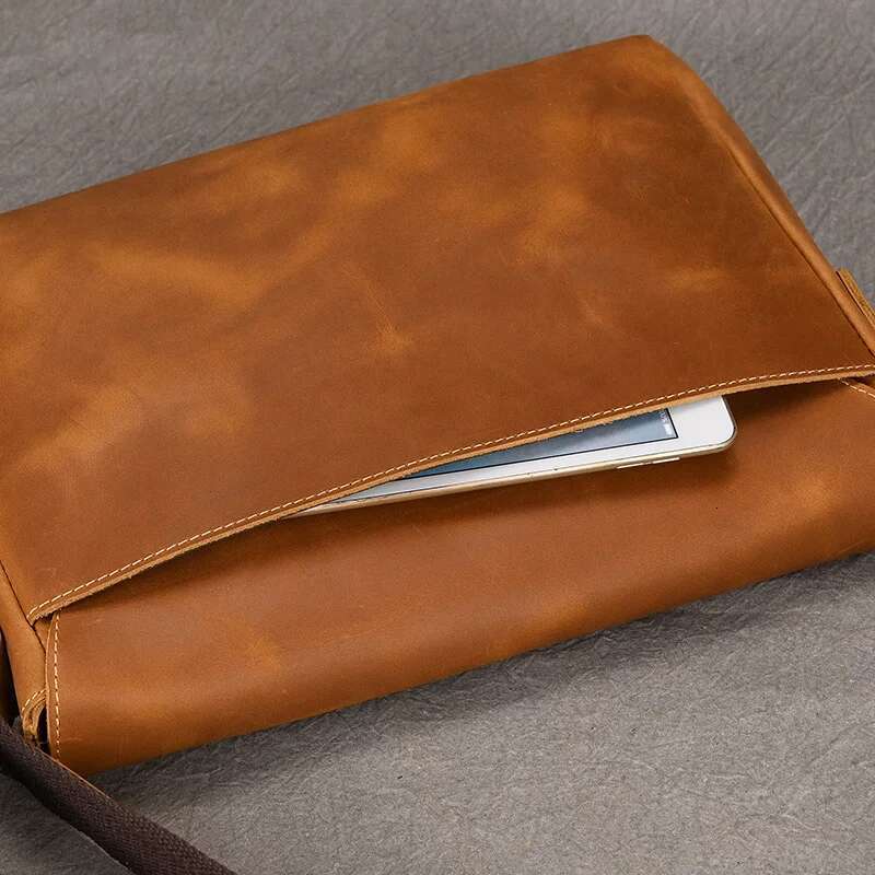 Luufan Men's Genuine Shoulder Fit A4 Documens Crazy Horse Leather Crossbody Magnetic Flap Messenger Bag For Men