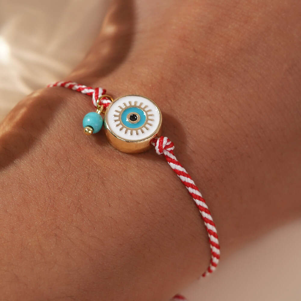 Fashionable minimalist Maltis with eyes, turquoise red and white rope, women's bracelet
