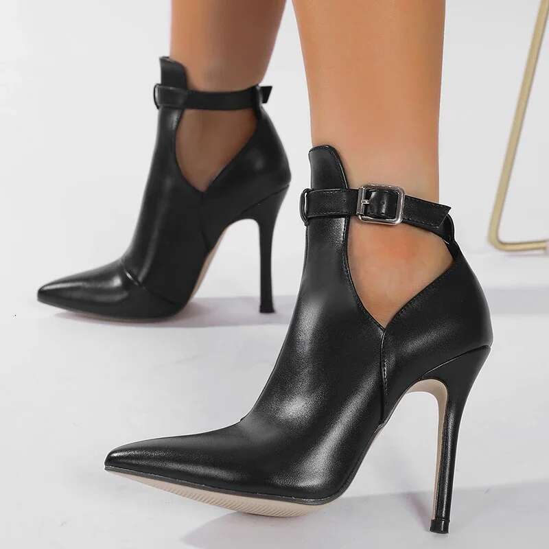2025 New Spring Design Belt Buckle Pointed Toe Women Ankle Boots Sexy Thin High Heels Pole Dancing Stripper Sandals