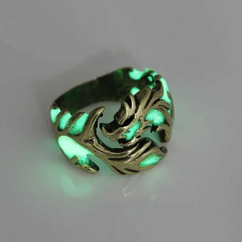 2024 Fashion Luminous Dragon Rings Gothic Adjustable Men Stainless Steel Rings Unique Boys Jewellery Vintage AnillosXJ250219