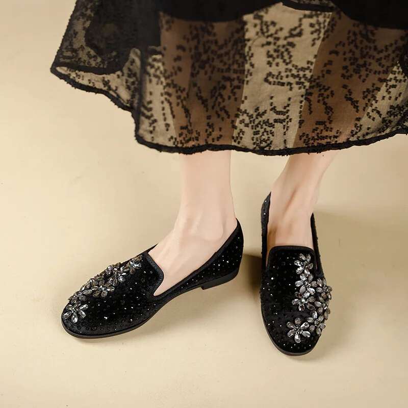 Crystal veet women mary janes slip on ballet flats