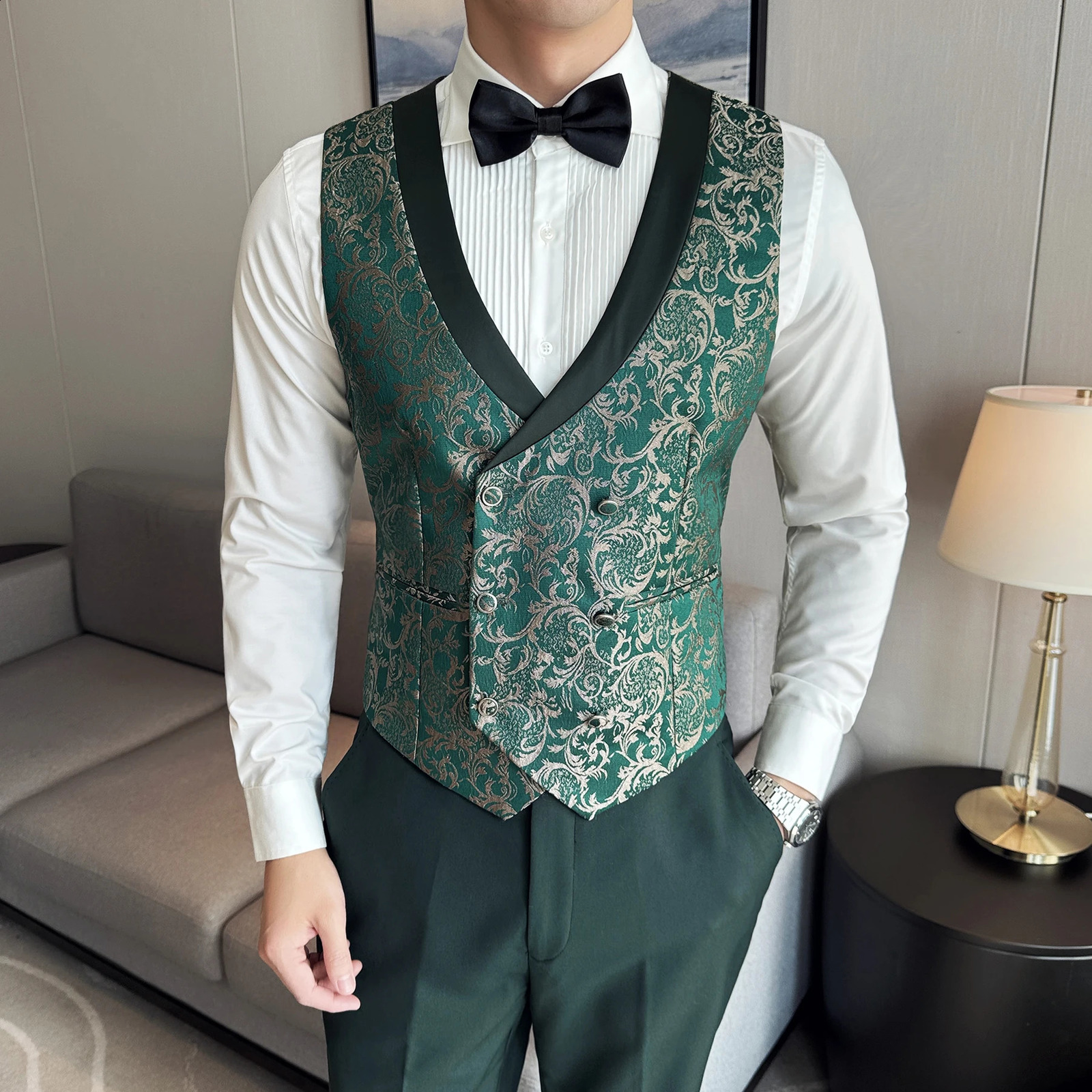 Spring Mens suit Vest Trousers British Style Business Casual Three-piece High-density Jacquard Wedding Dress 250214