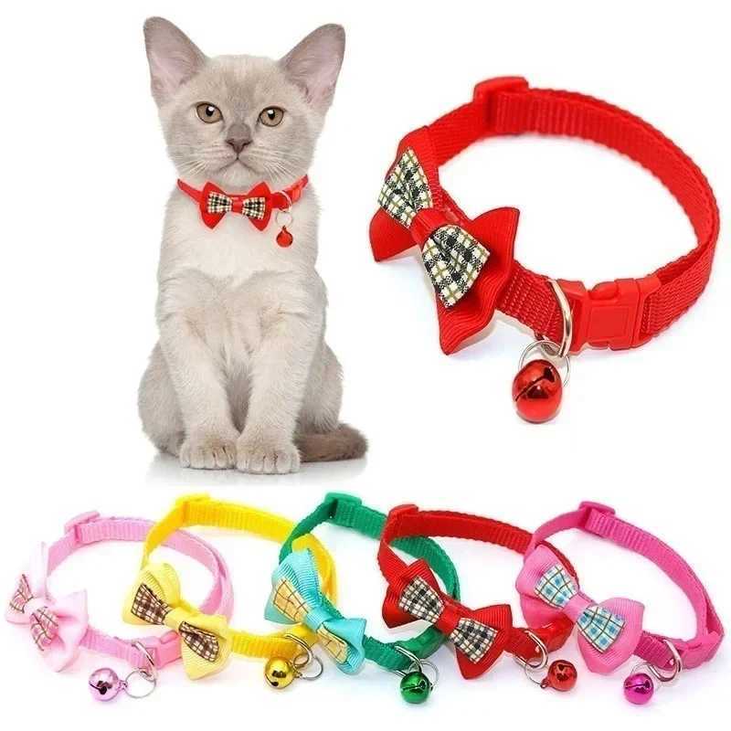 1Pcs Adjustable Lattice Bow Tie for Dogs Cats Beautiful Collar with Bell Christmas New Year Gift for Puppies Pet Accessories W250219