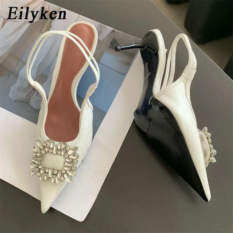 Summer New CRYSTAL Women Pumps Shoes Fashion Thin Heels Pointed Toe Elegant Sgback Sandals Tacones Mujer