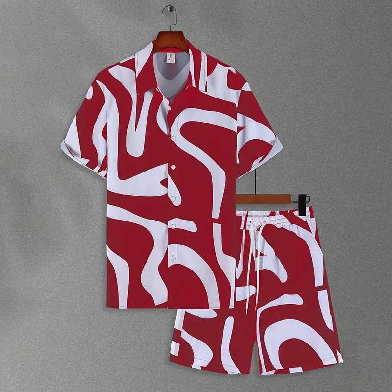 Hot Summer Beach Party Mens Casual Shirt Outdoor Sport Mens Shorts Hawaiian Fun Print Short-Sleeved Shirt and Beach Shorts SetXJ250218