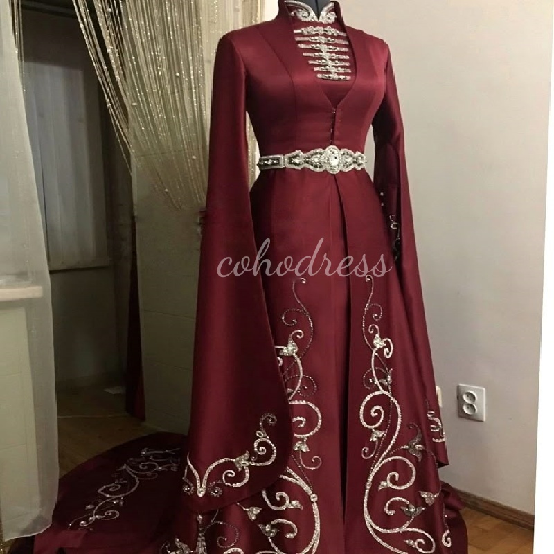 Russian Traditional Circassian Evening Dress 2025 High Neck Arabian Dubai Beaded Prom Dress Caucasian Party Gown Vestio De Fiesta Special Occasion Eng