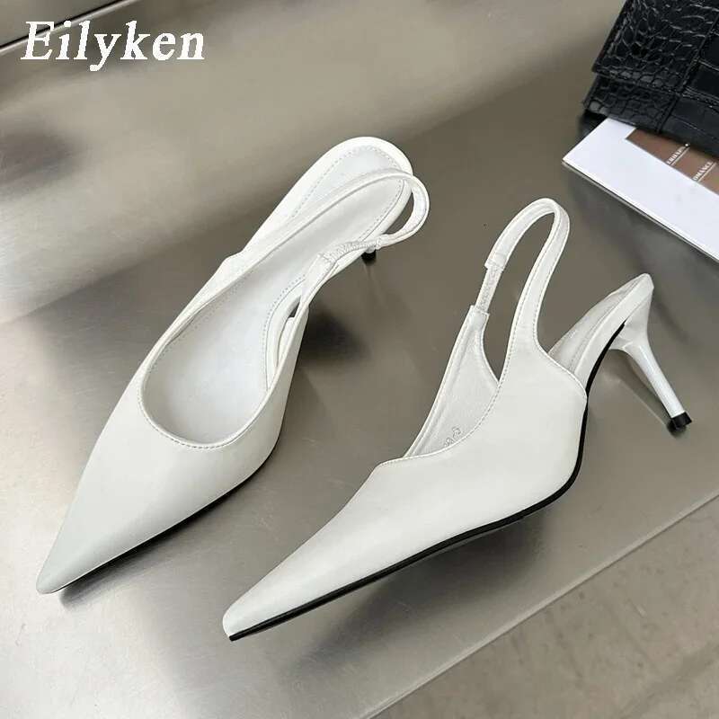 Spring Soft Leather Women Pointed Toe Pumps Fashion Sexy Ladies Sgback Thin High Heel Sandal Party Shoes