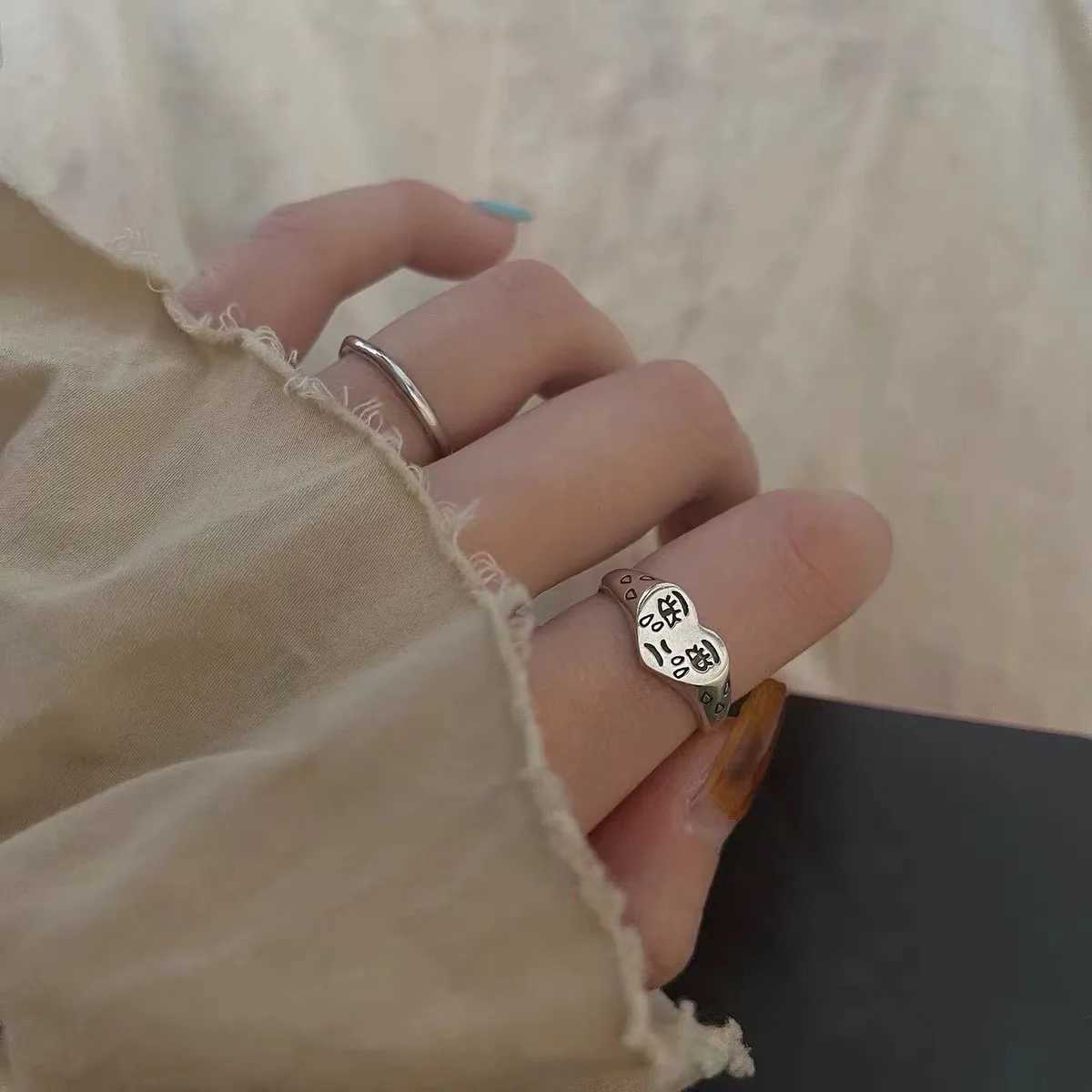 Retro Heart Shape Crying Face Ring For Men Women Silver Color Punk Gothic Open Ring Handmade Unisex Designer Jewelry AccessoriesXJ250219