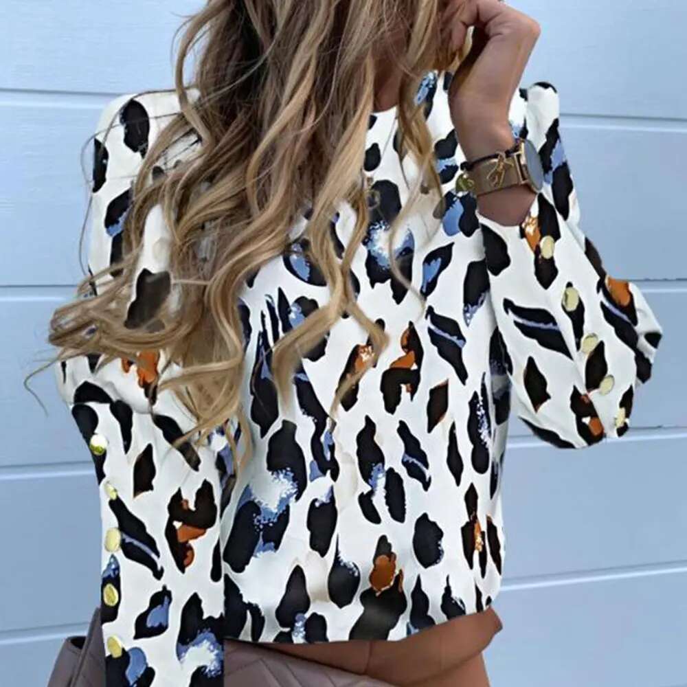 Jocoo Jolee Women Metal Buttons Long Sleeve Blouse Office Lady Shirt Pineapple Print Tops Oversized Casual Loose Blouses