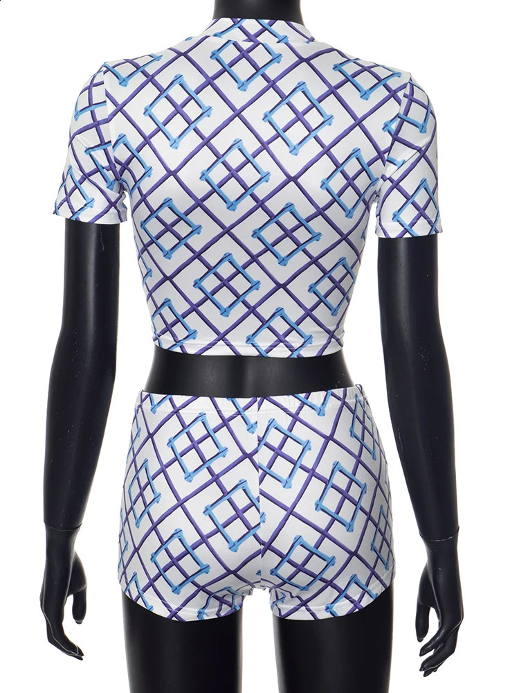 kliou Casual Matching Womens 2 Piece Set Hipster Plaid Print Short Sleeve V-neck TeesSlim Shorts Female Classic Street Outfits 250218