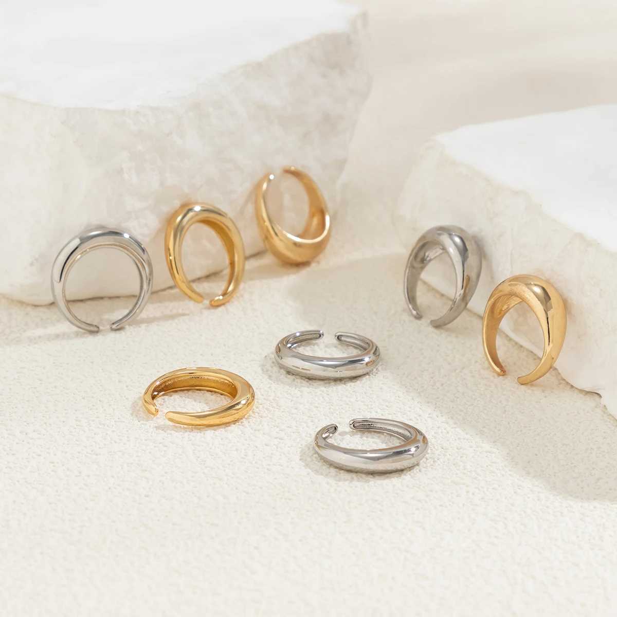 8 Pcs Chunky Open Smooth Surface Rings Set for Women Trendy Gold Color and Silver Color Mixed Finger Rings Accessories FashionXJ250219