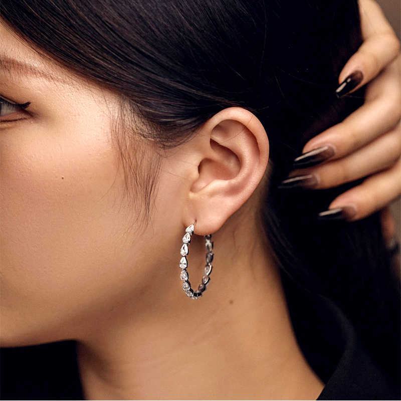 Luster Jewelry Mid Eastern Style 925 Silver Big Circle 2x4mm Pear Stones Hoop Moissanite Earrings