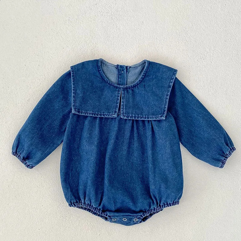 Autumn Sister Dress 2-6Yrs Girl Party Dress Long Sleeved Solid Color Denim Baby Girl Romper Kids Princess Dresses 250219