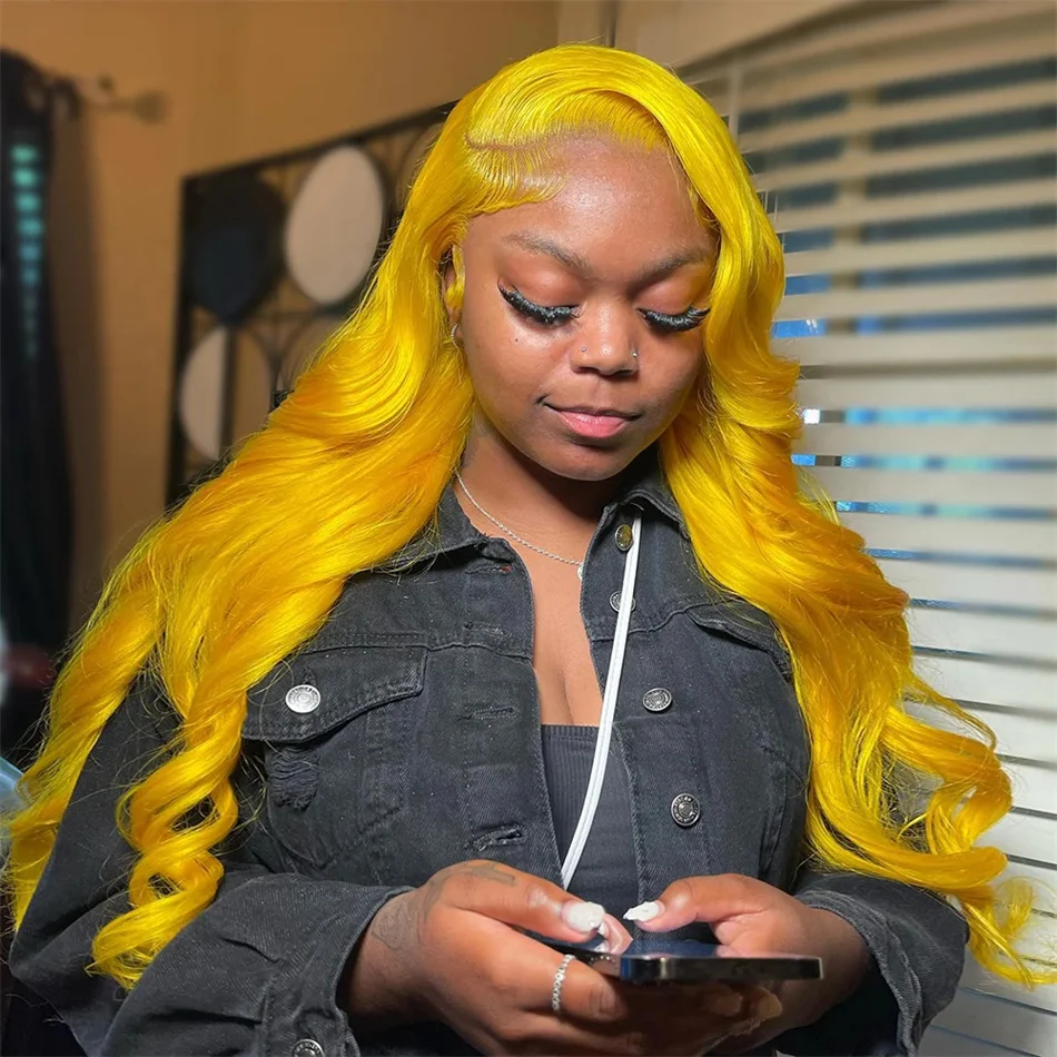 Free shipping 13x6 Yellow Human Hair Wigs Straight 613 Colored Body Wave 13X4 HD Lace Front Wig For Black Women