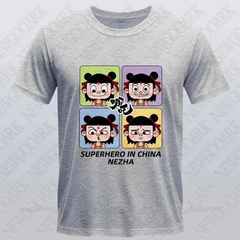 Movie T-shirt superhero in china Nezha Printed Graphic Mens and Womens Cotton Casual Shirt Short Sleeve M250218