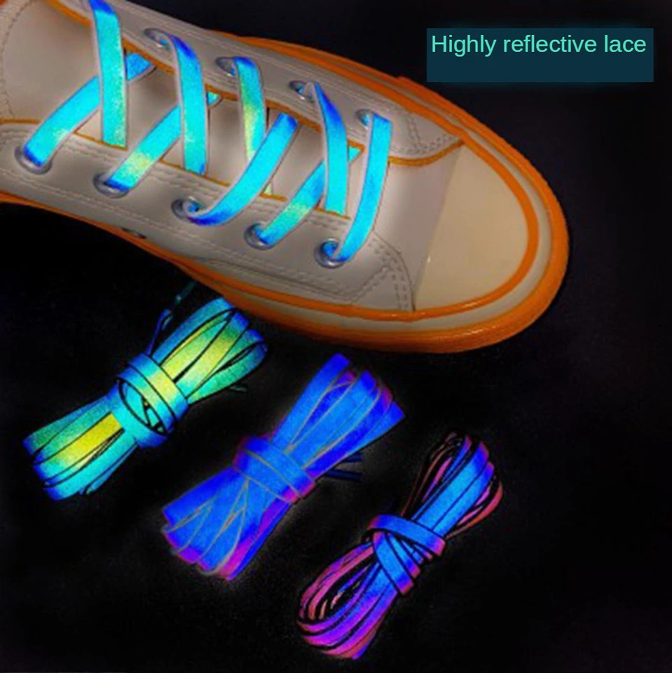 1 Pair 120cm 140cm 160cm Flat Laces Reflective Shoelaces Running Shoes Lace Safety Luminous Glowing for Women Men 250219