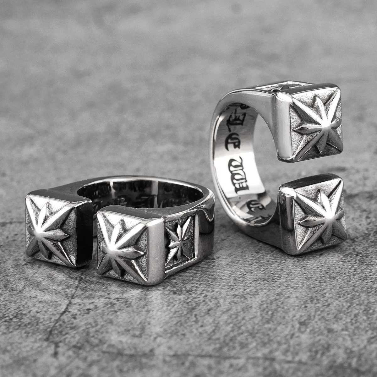 Vintage Gothic Flower Stainless Steel Mens Open Rings Punk Unique for Women Boyfriend Biker Jewelry Creativity Gift WholesaleXJ250219